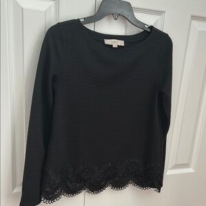 LOFT Women's Black Lace Hem Top